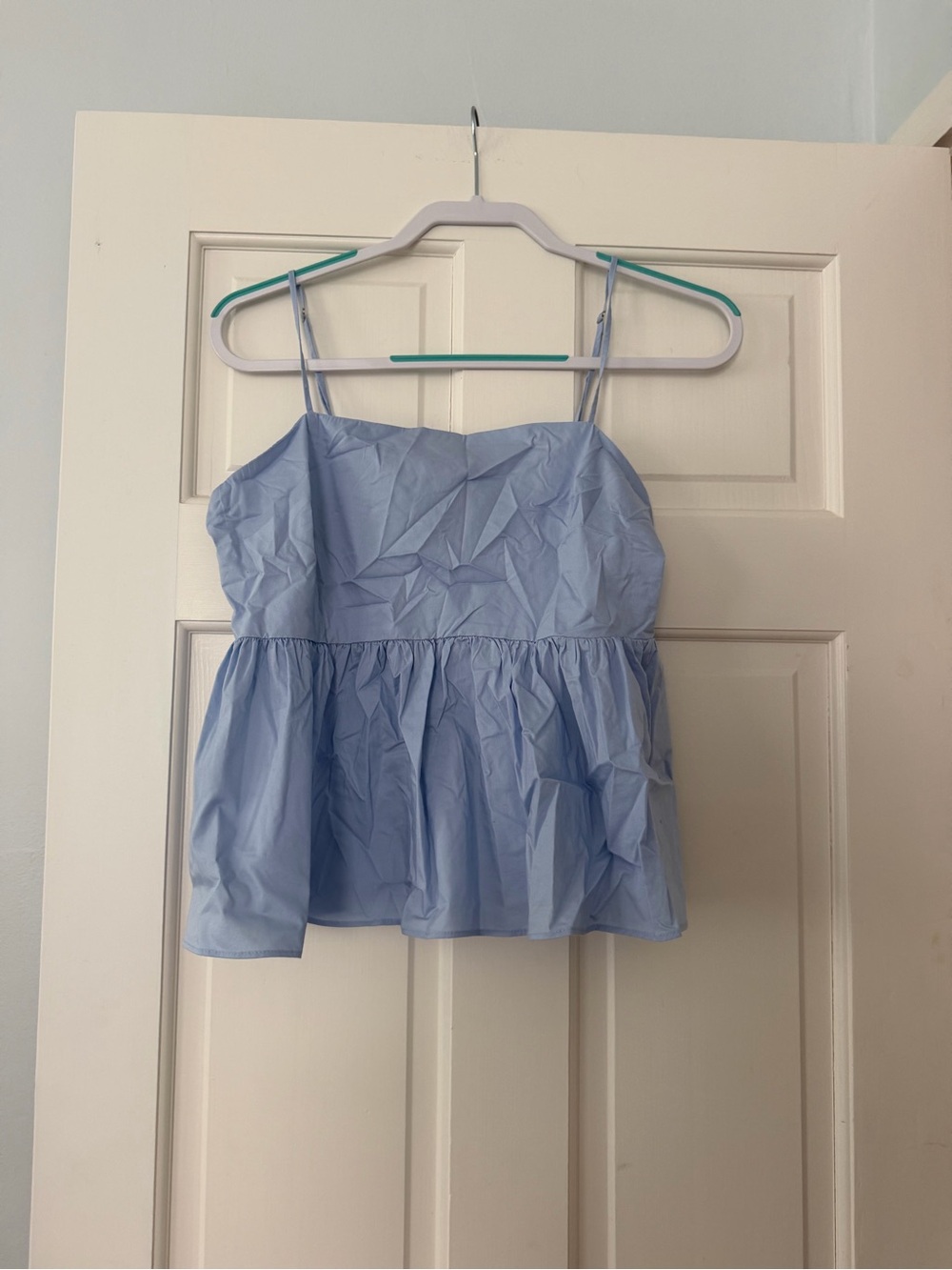 Express Light Blue Spaghetti-Strap Peplum Camisole